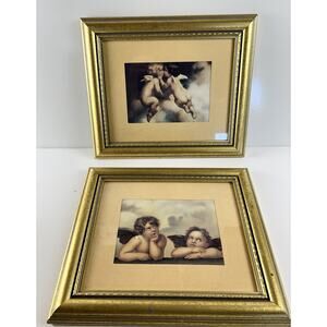 VTG Cherub Angels Kissing Gold Frame Print Wall Art Pictures Whimsygoth Decor